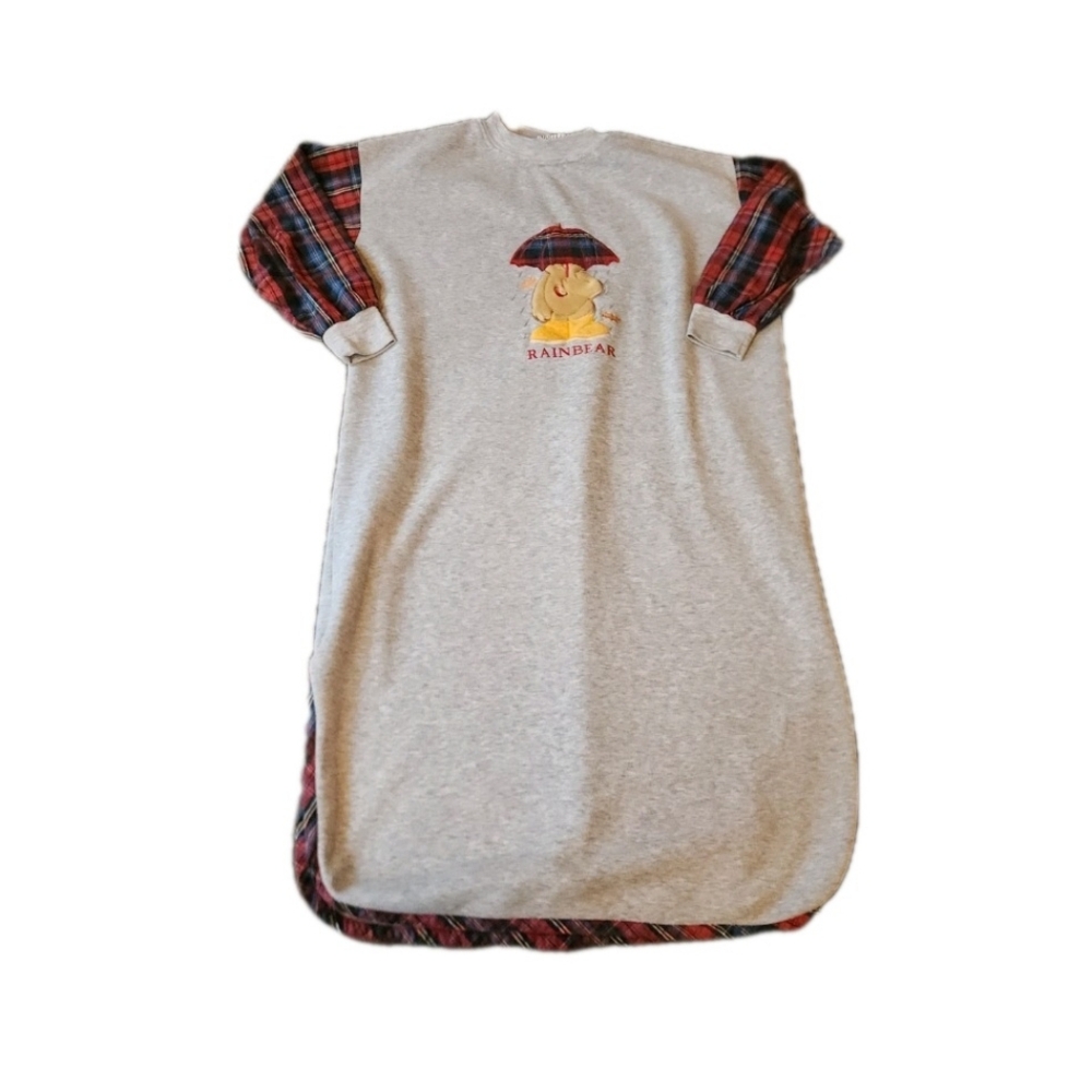 Vintage 90s Plaid Bear Nightgown Size 1x Cozycottagecore Fall Leaves Comfy
